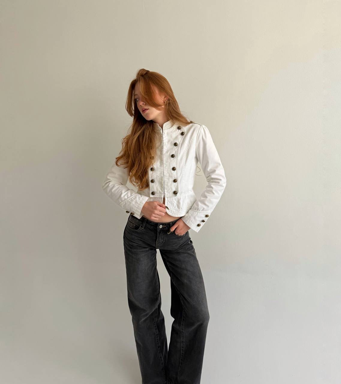 Y2K white cotton napoleon jacket