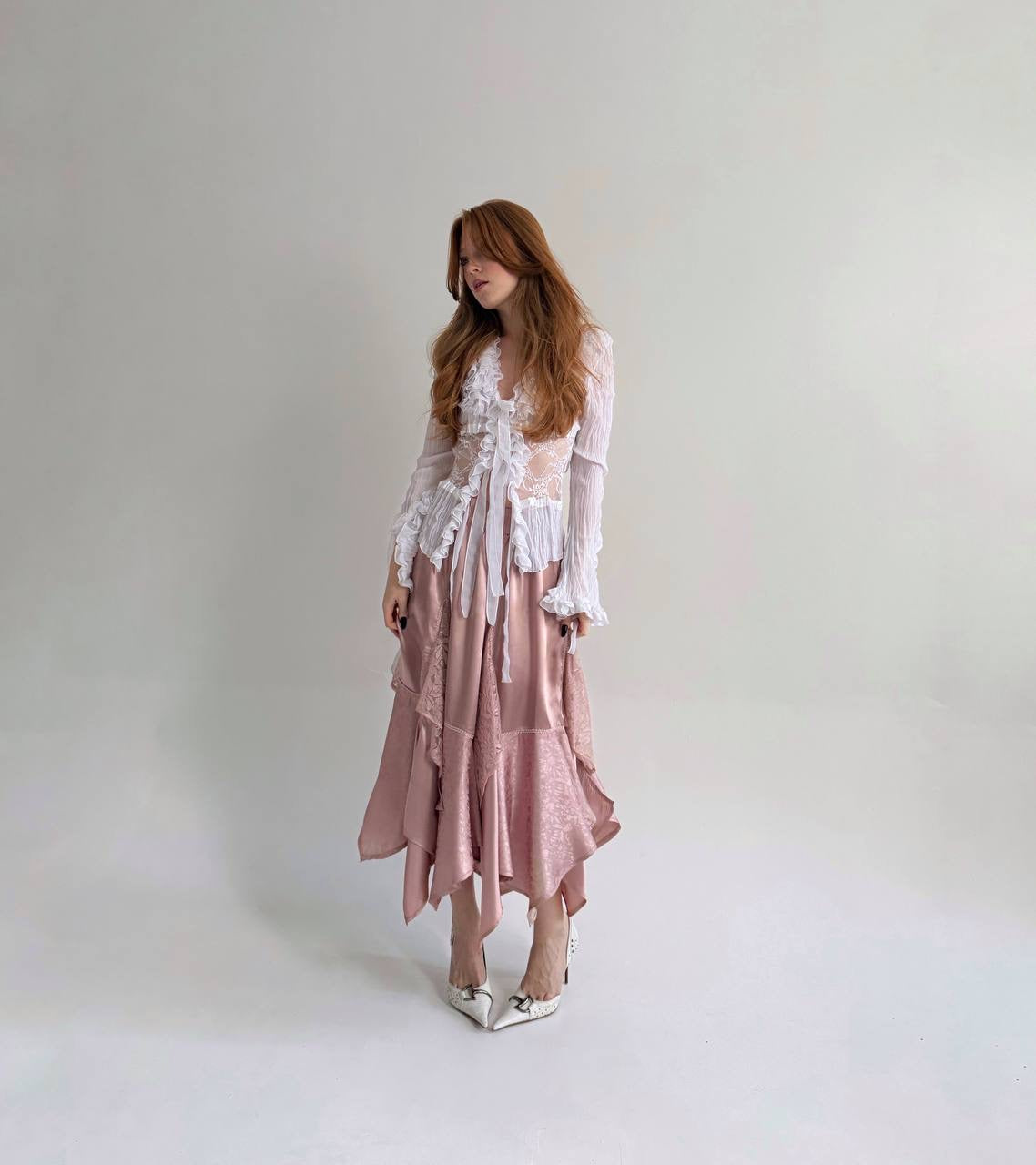Vintage viscose asymmetrical skirt with lace