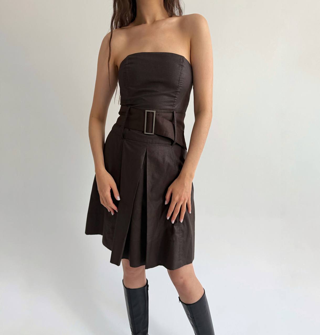 Vintage brown strapless dress