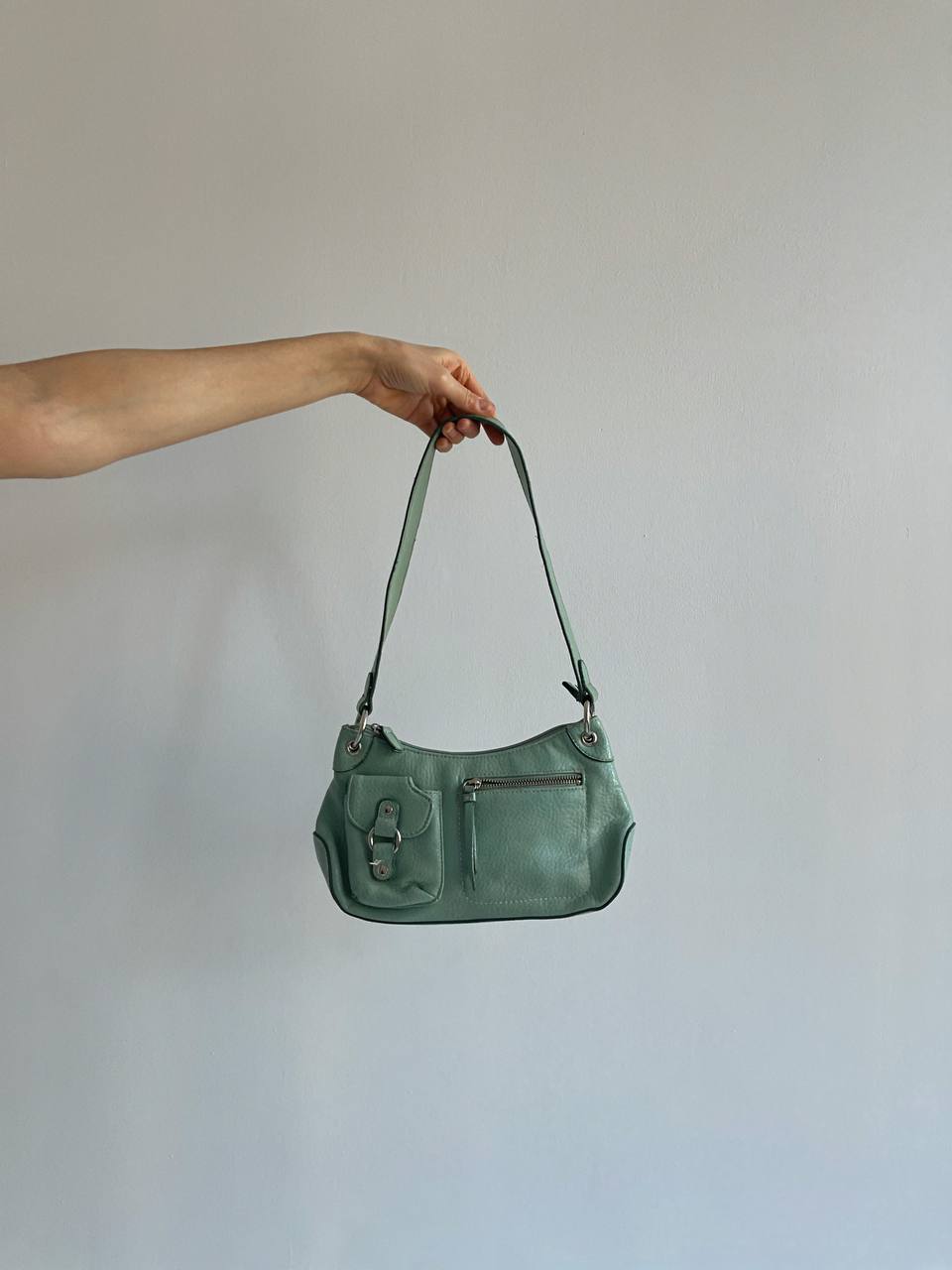 Vintage sage baguette bag with pockets