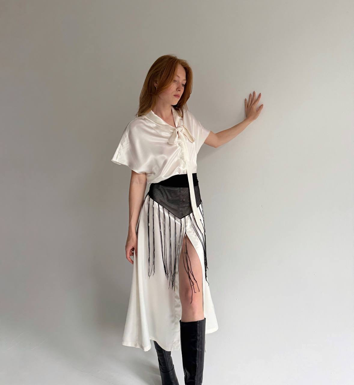 Vintage milky satin midi dress