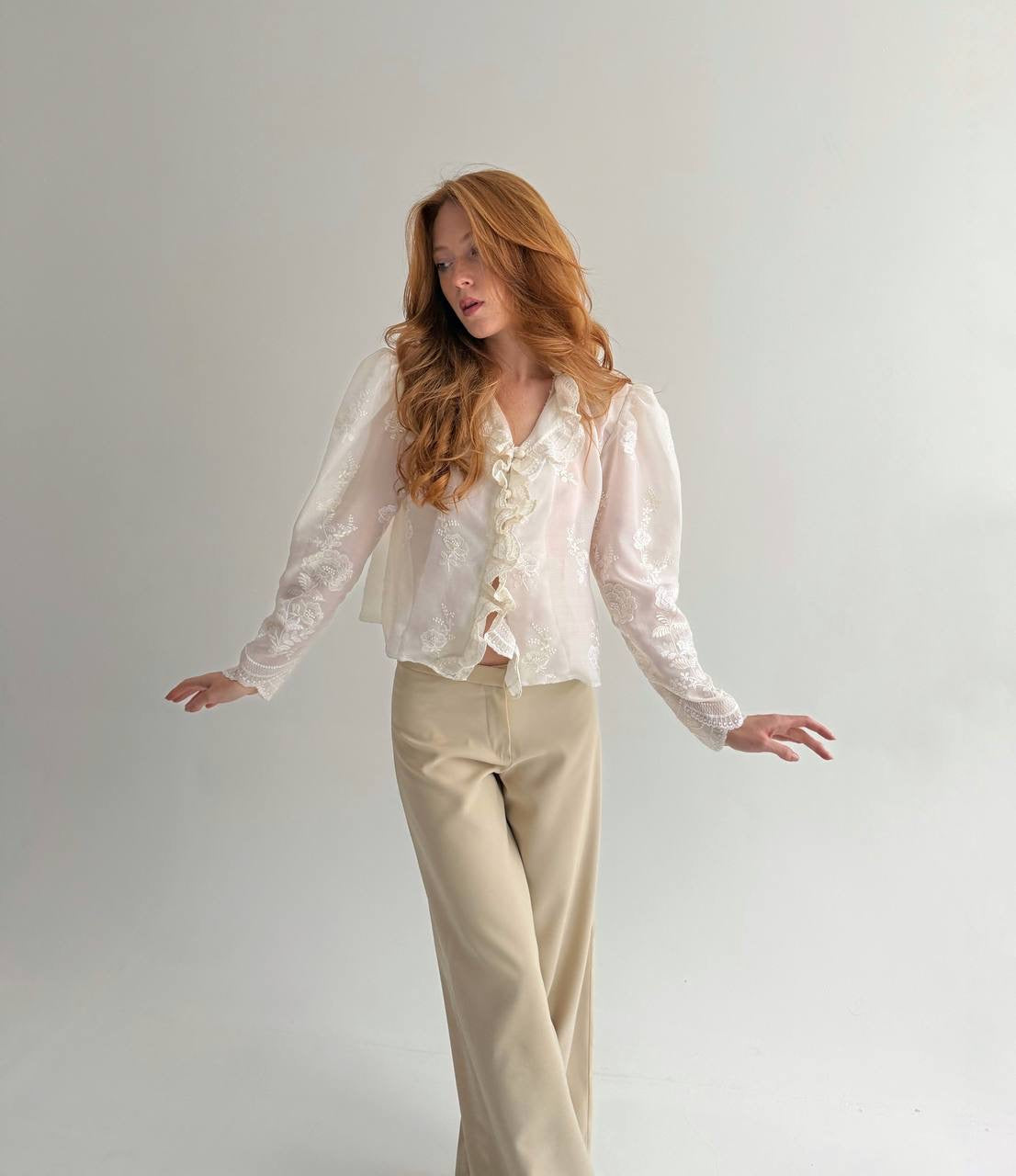 Vintage cream blouse with ruffles