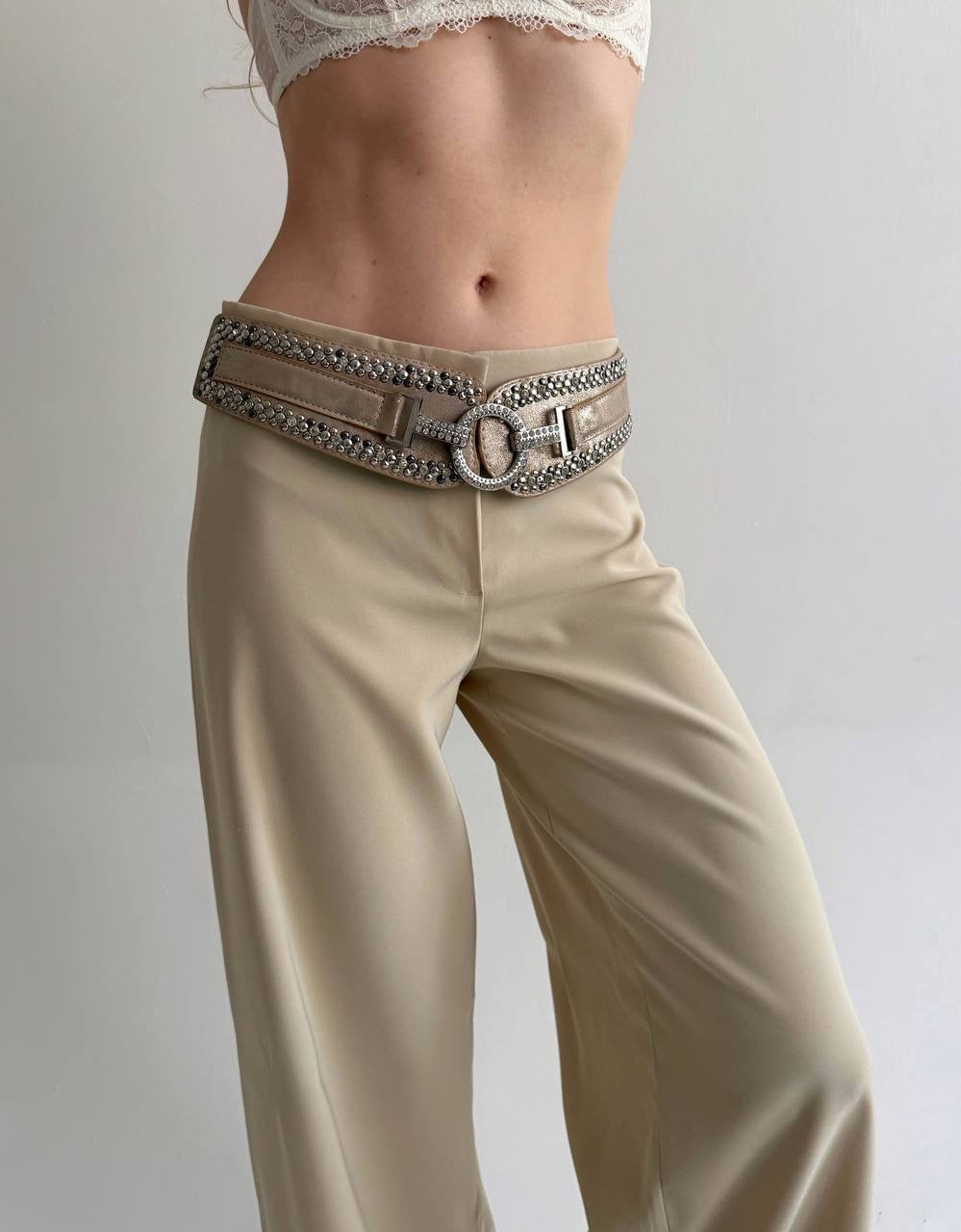 Y2K metallic rose gold studded belt
