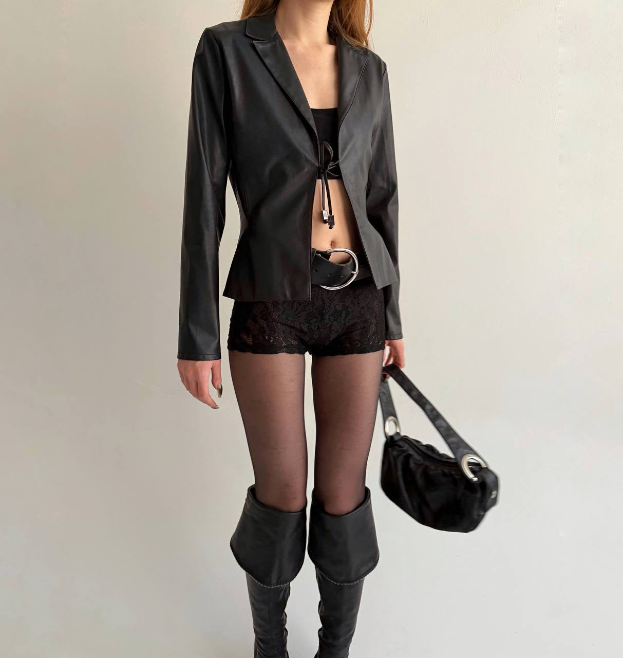 Vintage black faux leather blazer