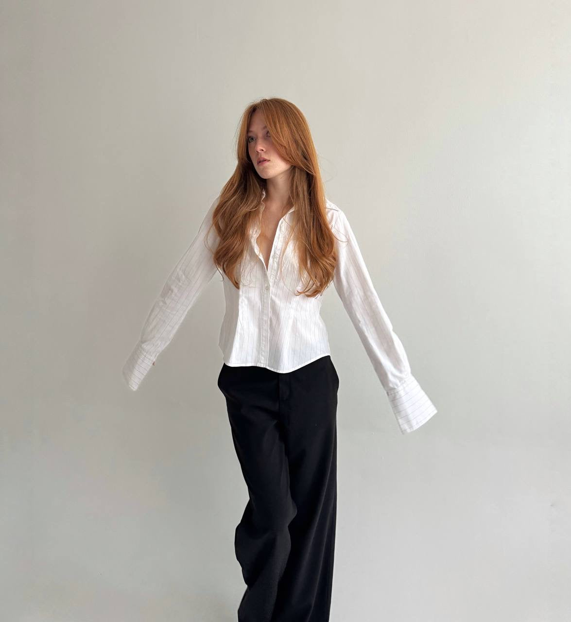 Y2K 95% cotton white striped shirt