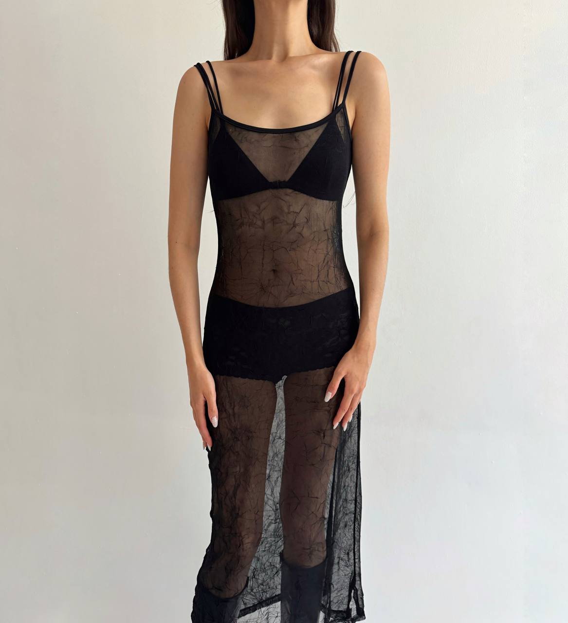 Vintage mesh crinkle fabric dress