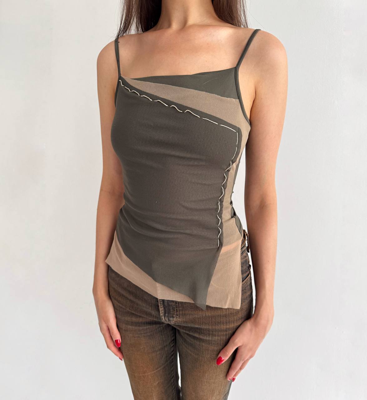 Vintage asymmetrical mesh top