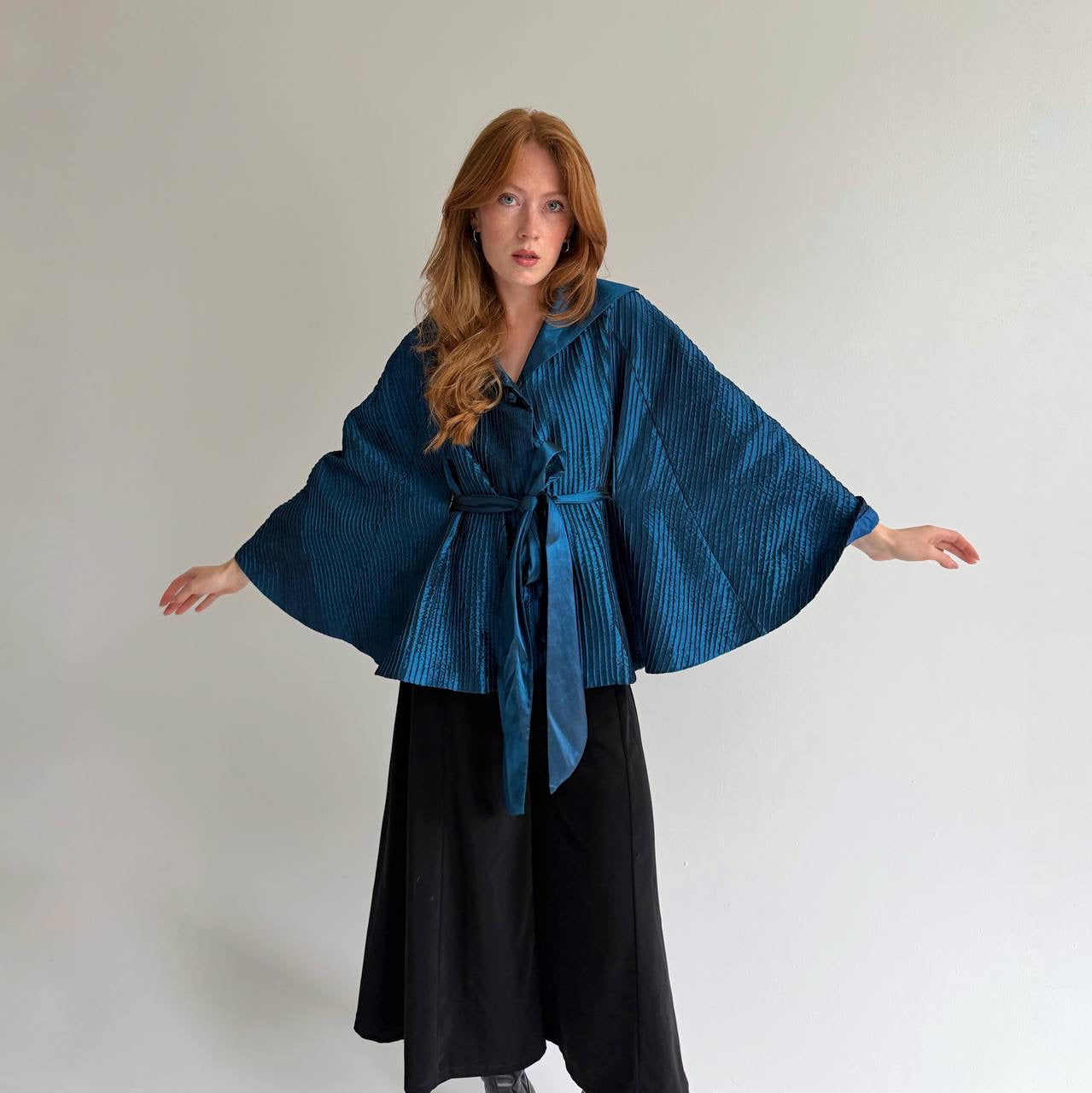 Vintage cerulean blue pleated jacket
