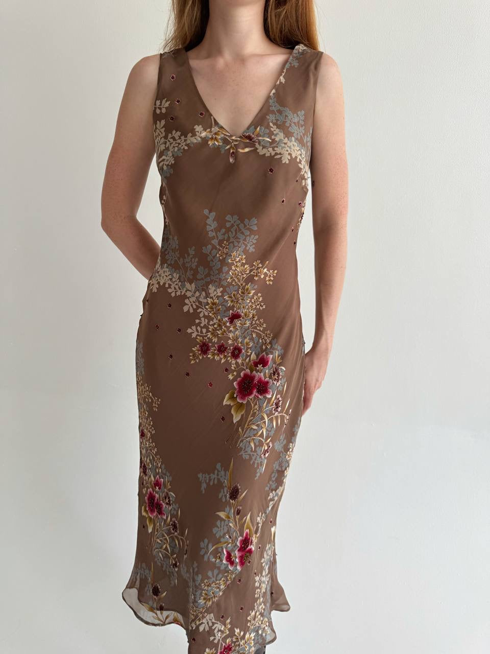 Y2K dress with flower print and beads