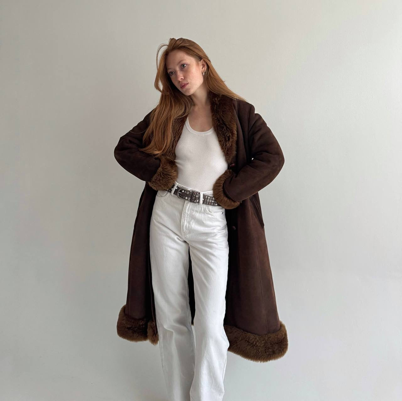 Vintage genuine leather sheepskin coat