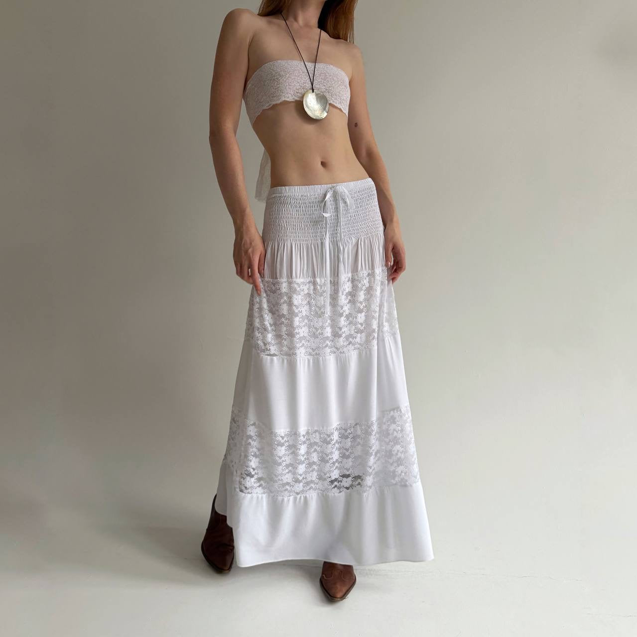 Vintage cotton maxi white skirt l