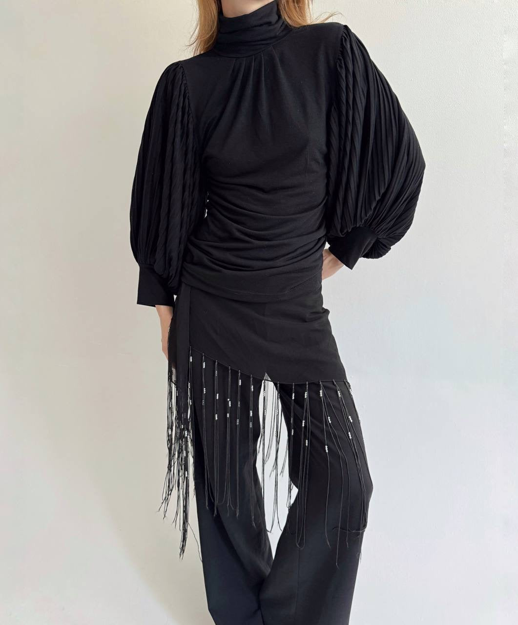 Vintage black blouse with balloon sleeves