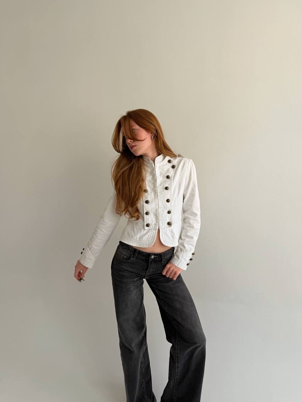 Y2K white cotton napoleon jacket