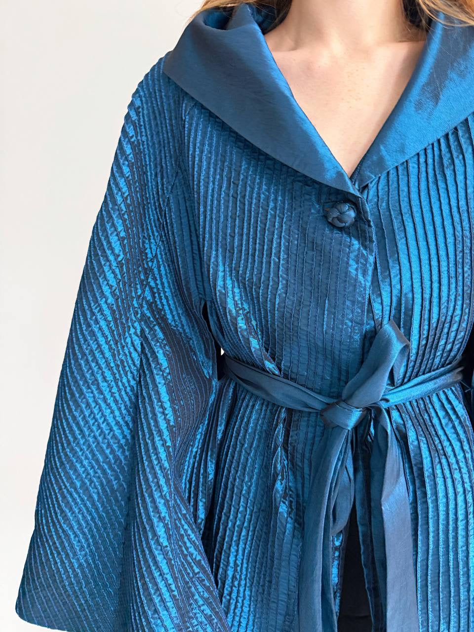 Vintage cerulean blue pleated jacket