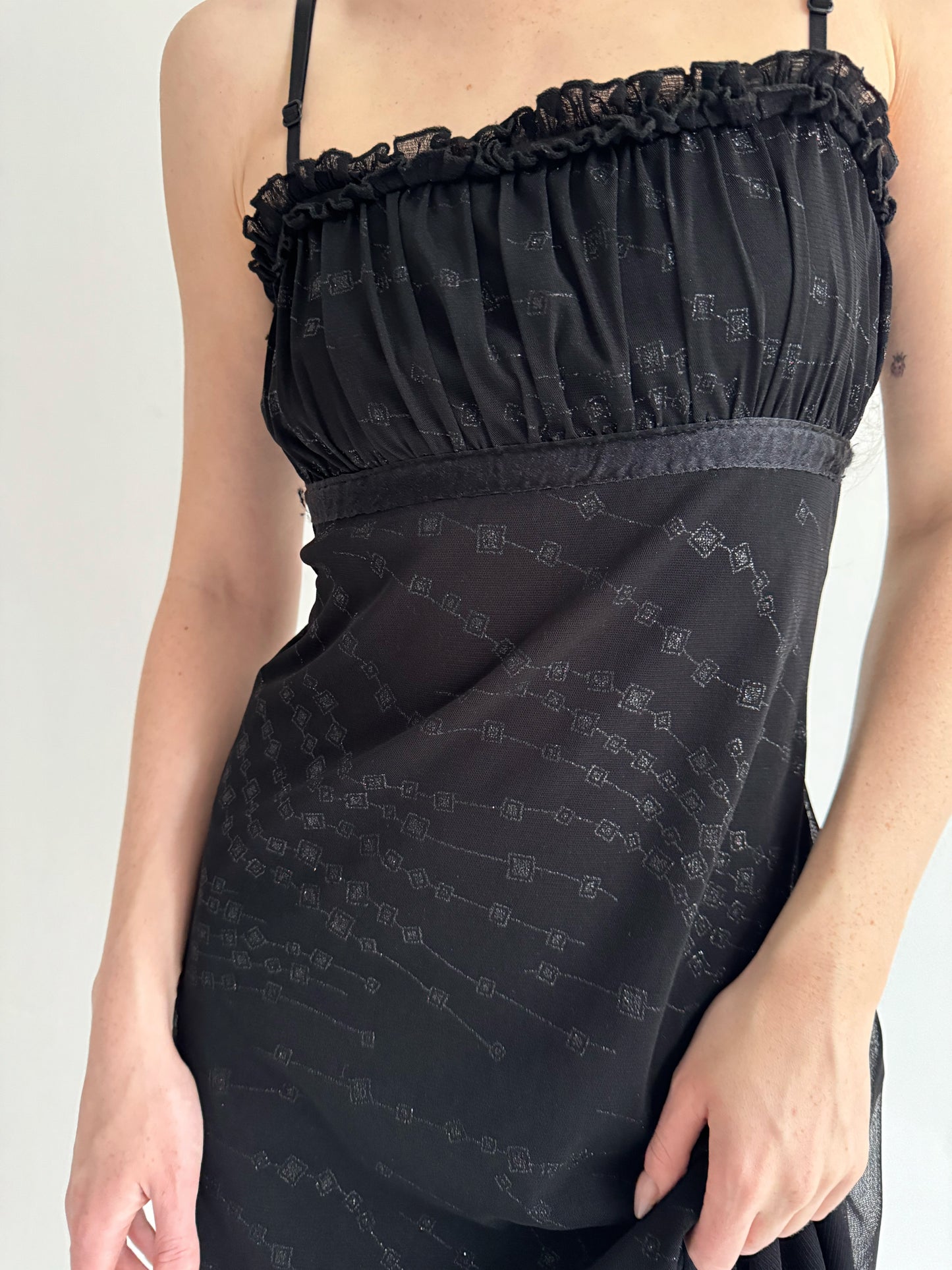 Vintage black asymmetrical midi dress
