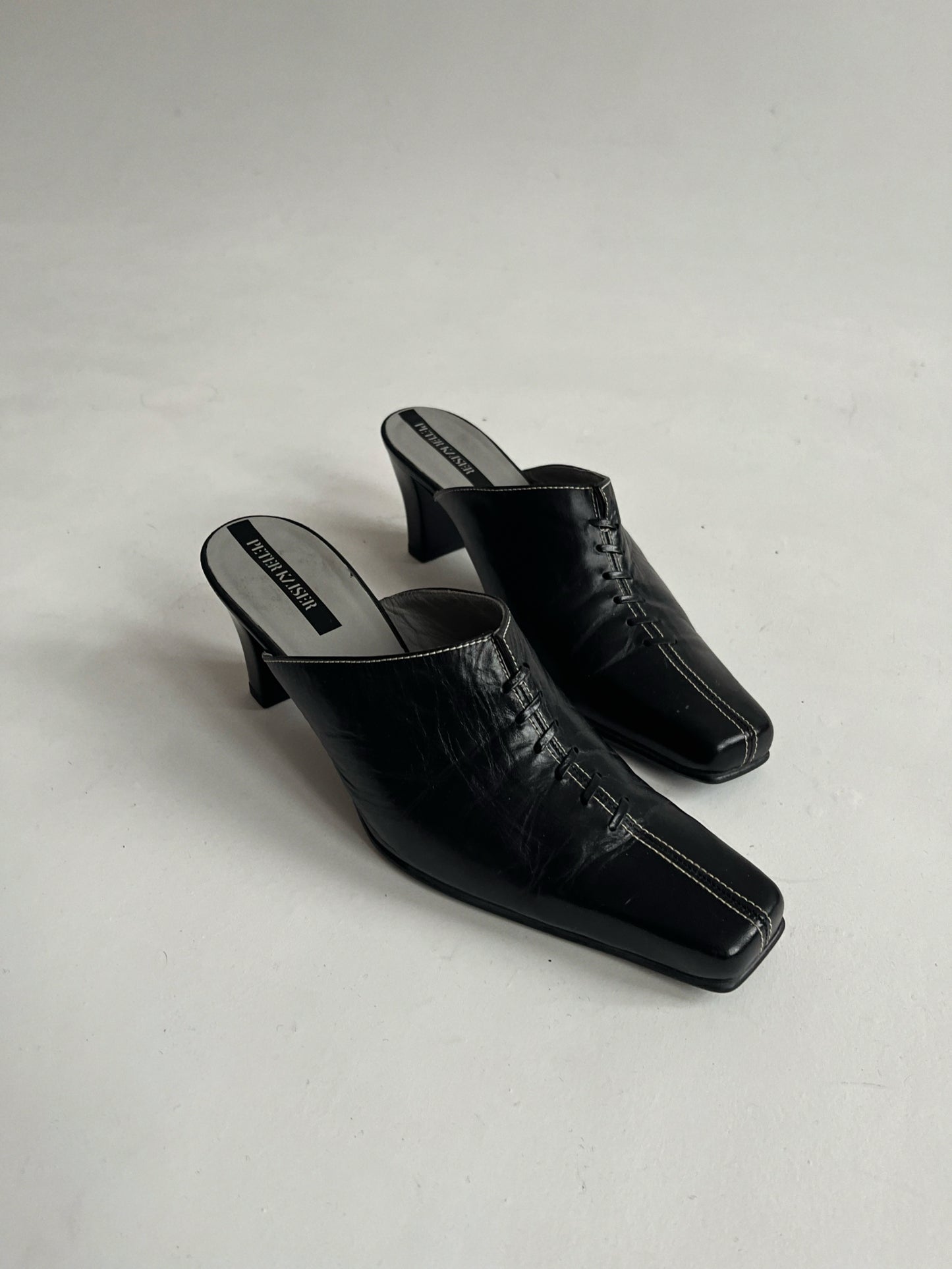 Vintage genuine leather black mules