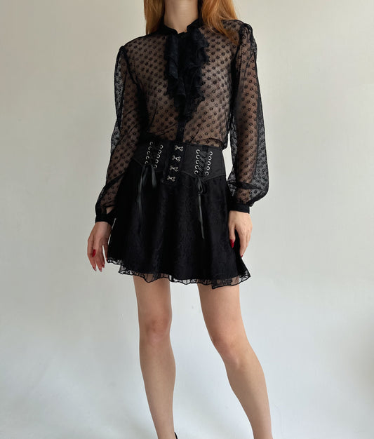 Y2K black gothic lace mini skirt