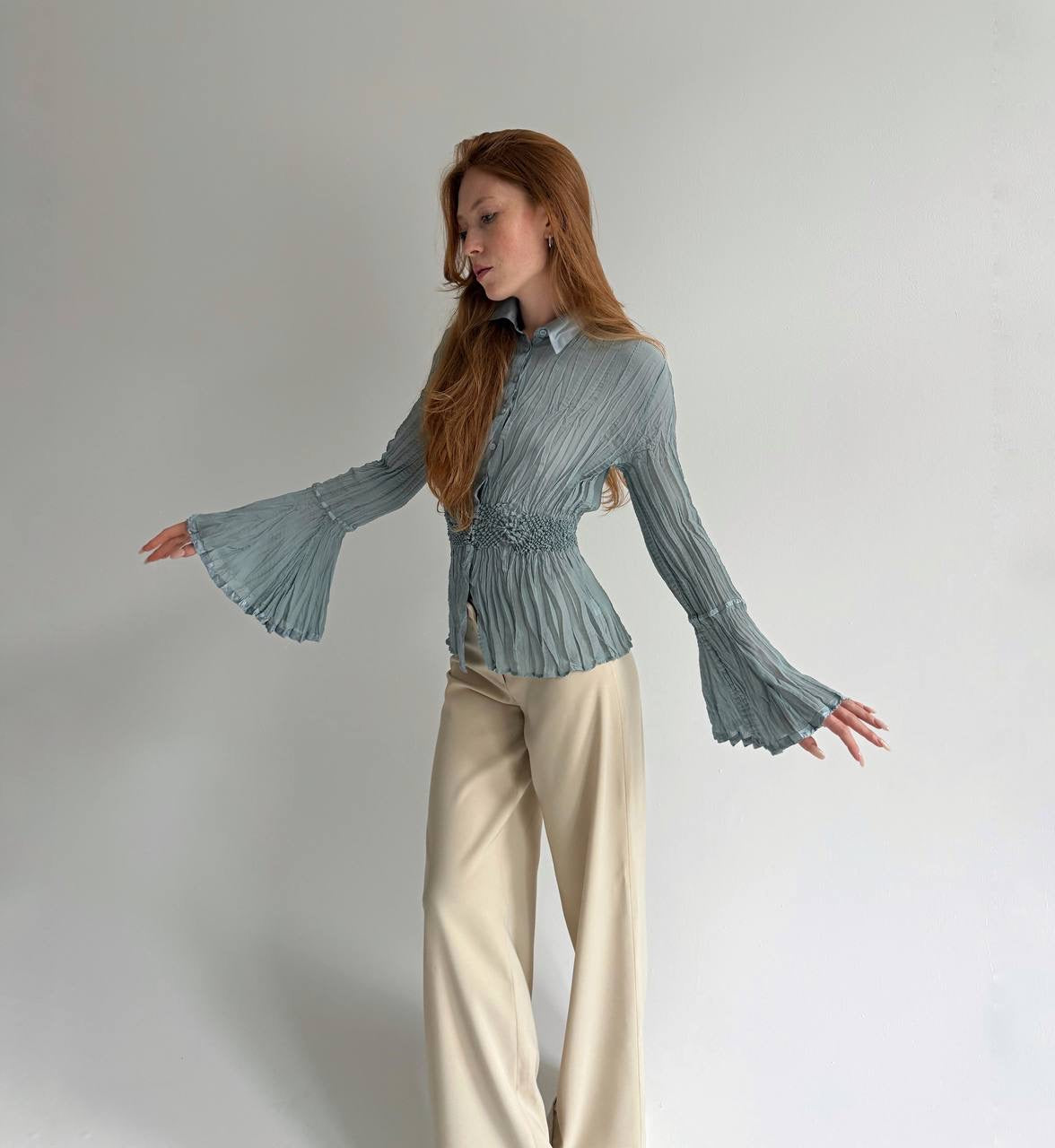 Y2K pleated top with popcorn like texture