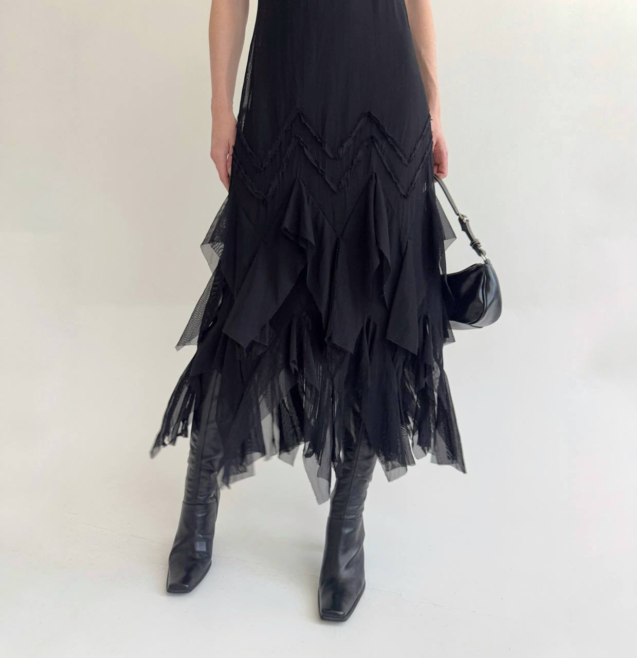 Y2K black asymmetrical slip dress