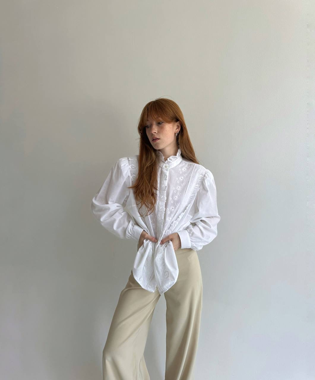 Vintage white Bavarian embroidered shirt