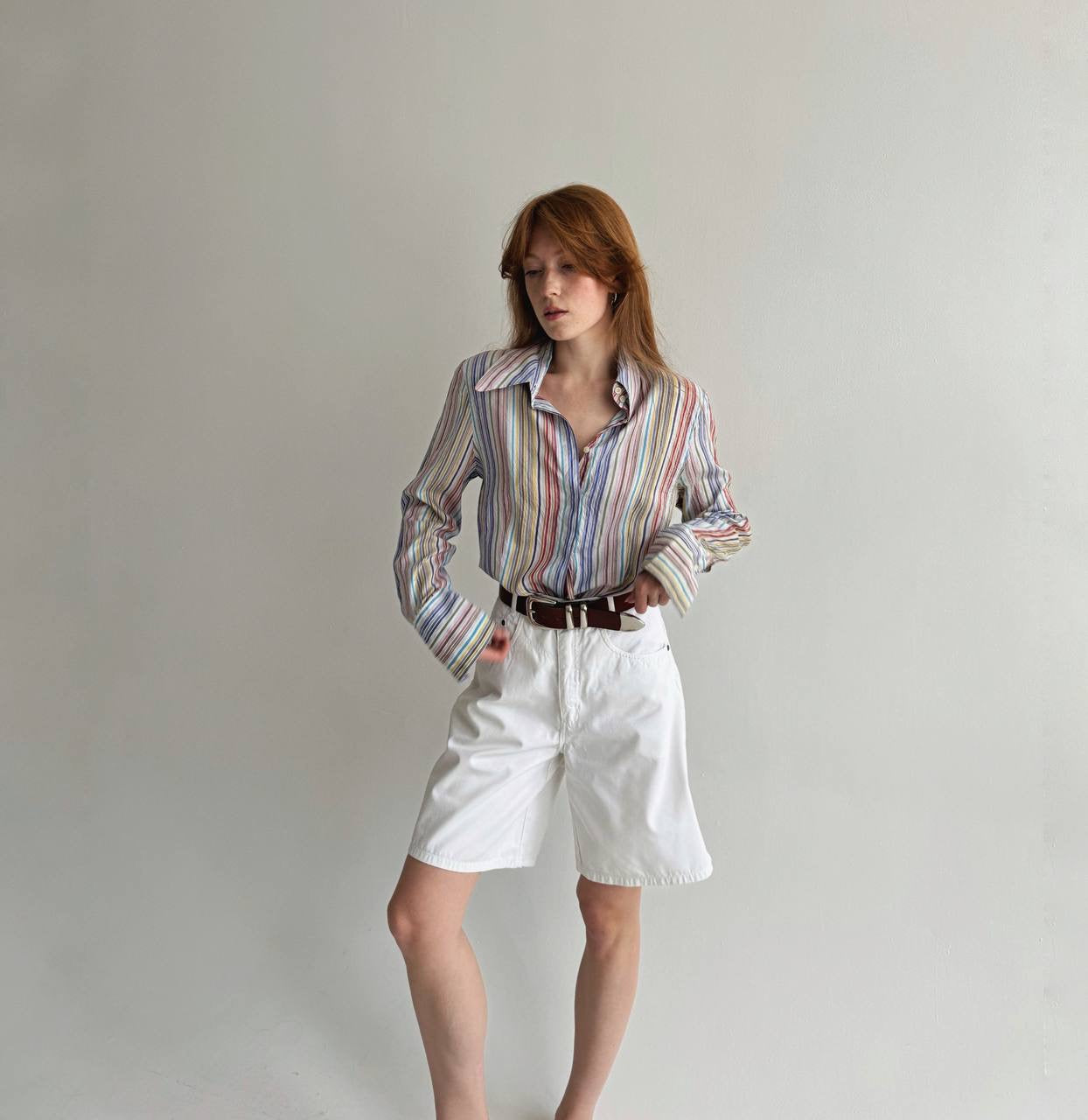 Vintage 100% pure silk striped multicoloured shirt
