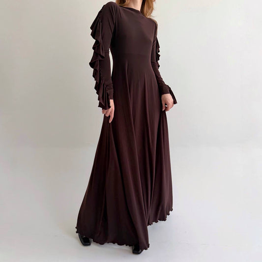 Vintage brown elastic maxi long dress