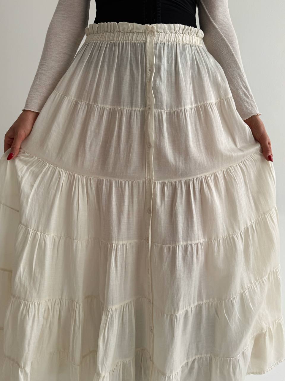 Vintage silk and cotton ruched skirt