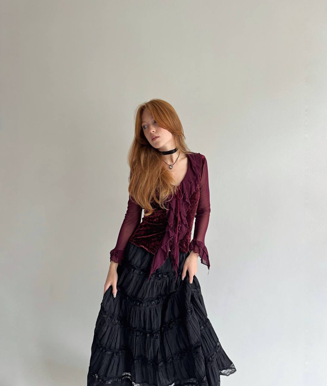 Vintage cotton maxi skirt with lace