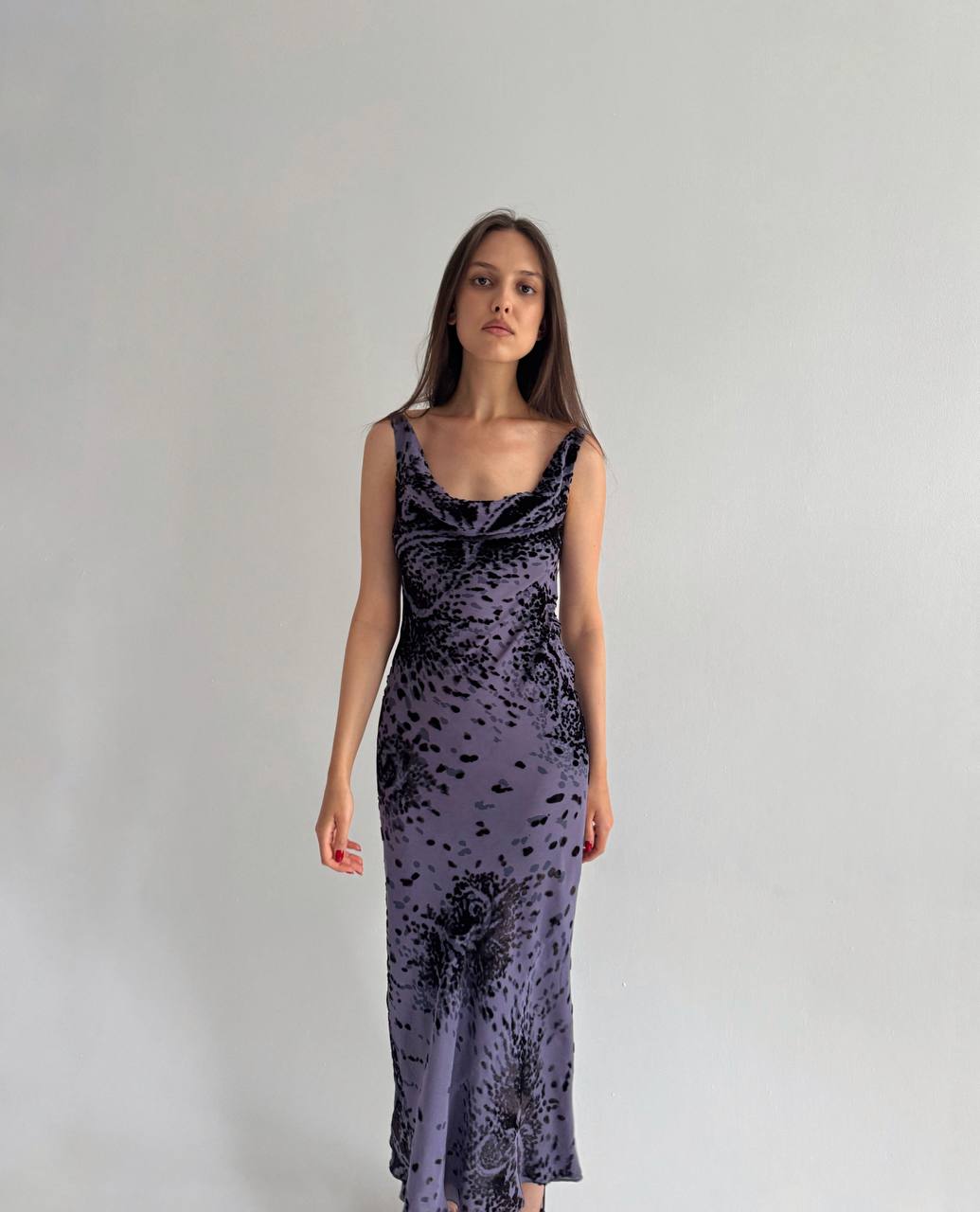 Vintage pure silk purple velvet print dress