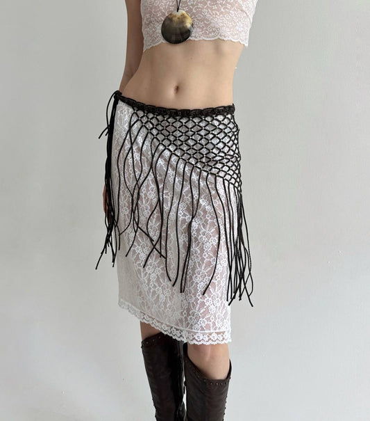 Vintage faux leather studded fishnet belt