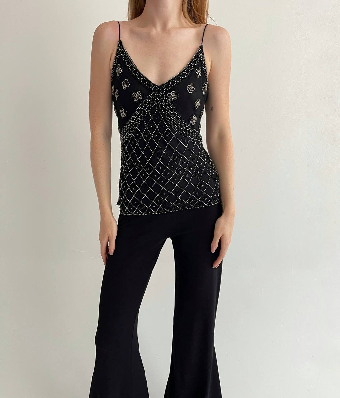 Vintage 100% silk beaded top