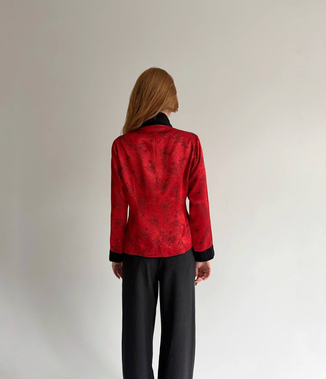 Vintage kimono style red satin blouse
