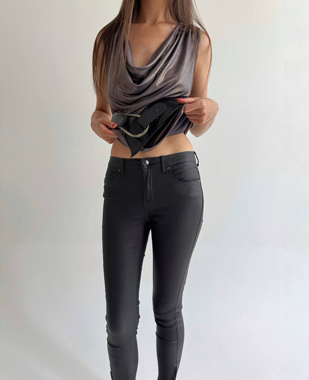 Black wax skinny jeans