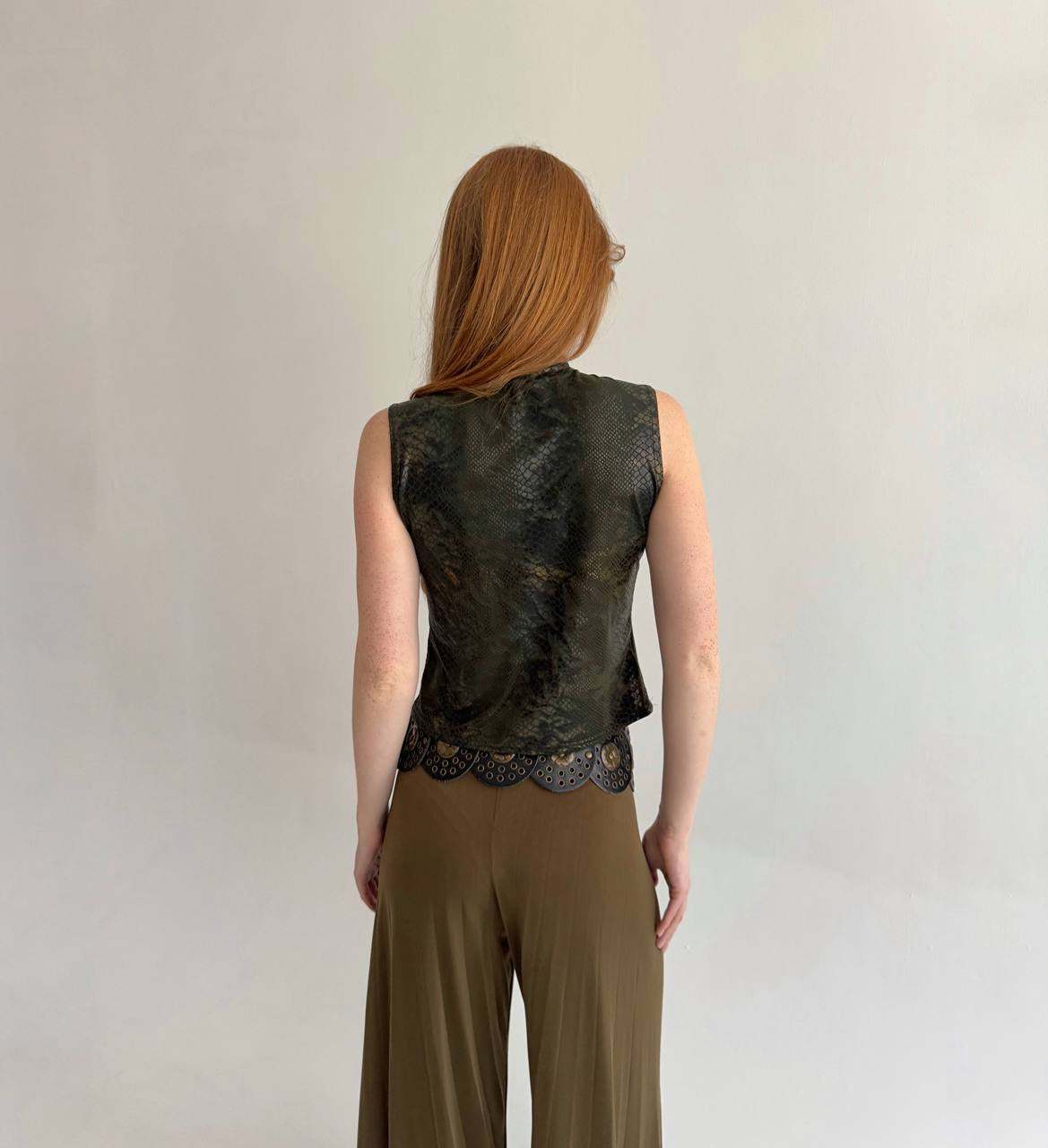 Vintage 70% viscose faux python texture top
