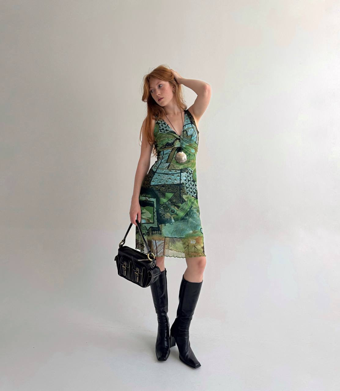Vintage viscose printed midi dress