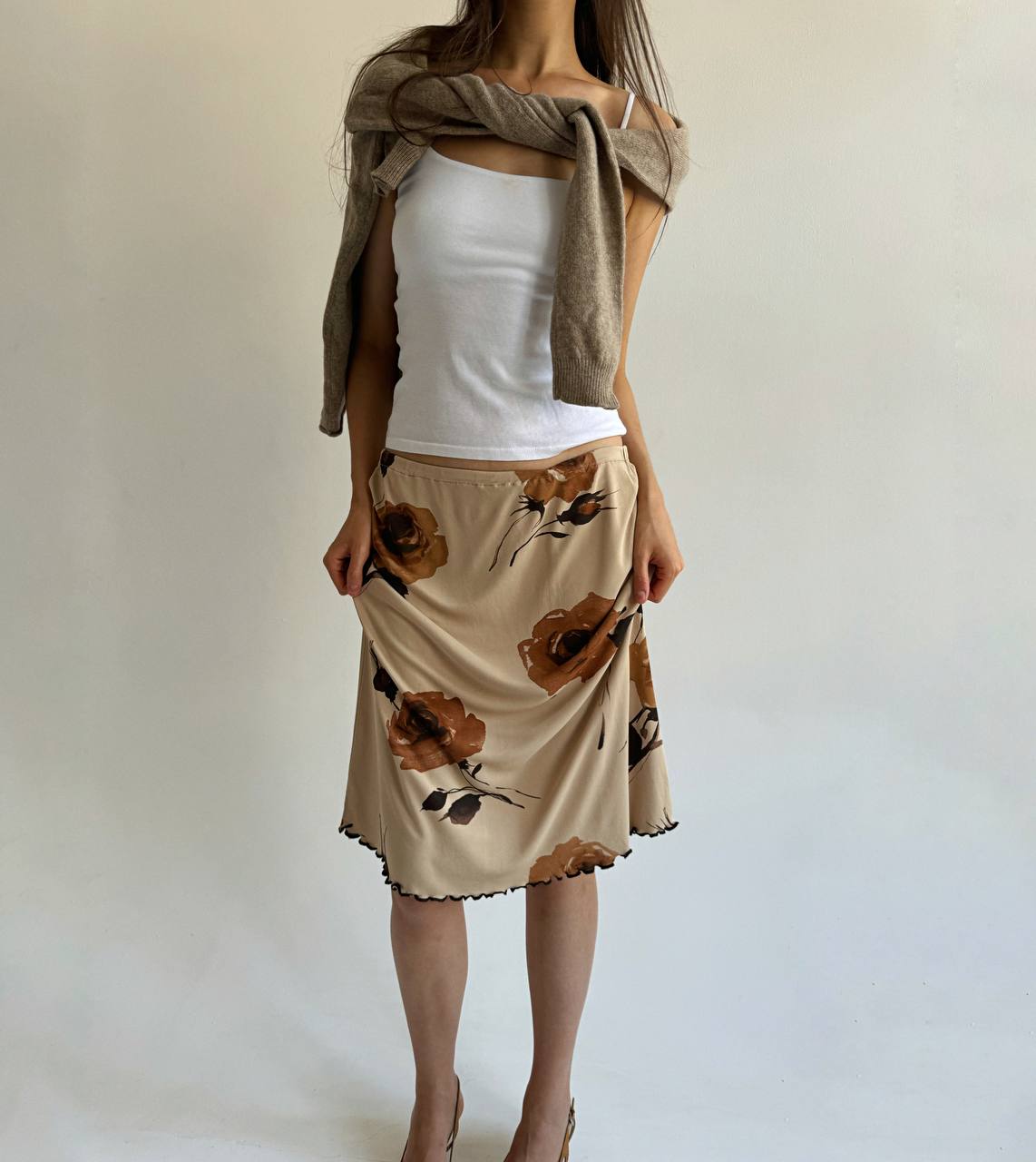 Vintage midi skirt with flower print