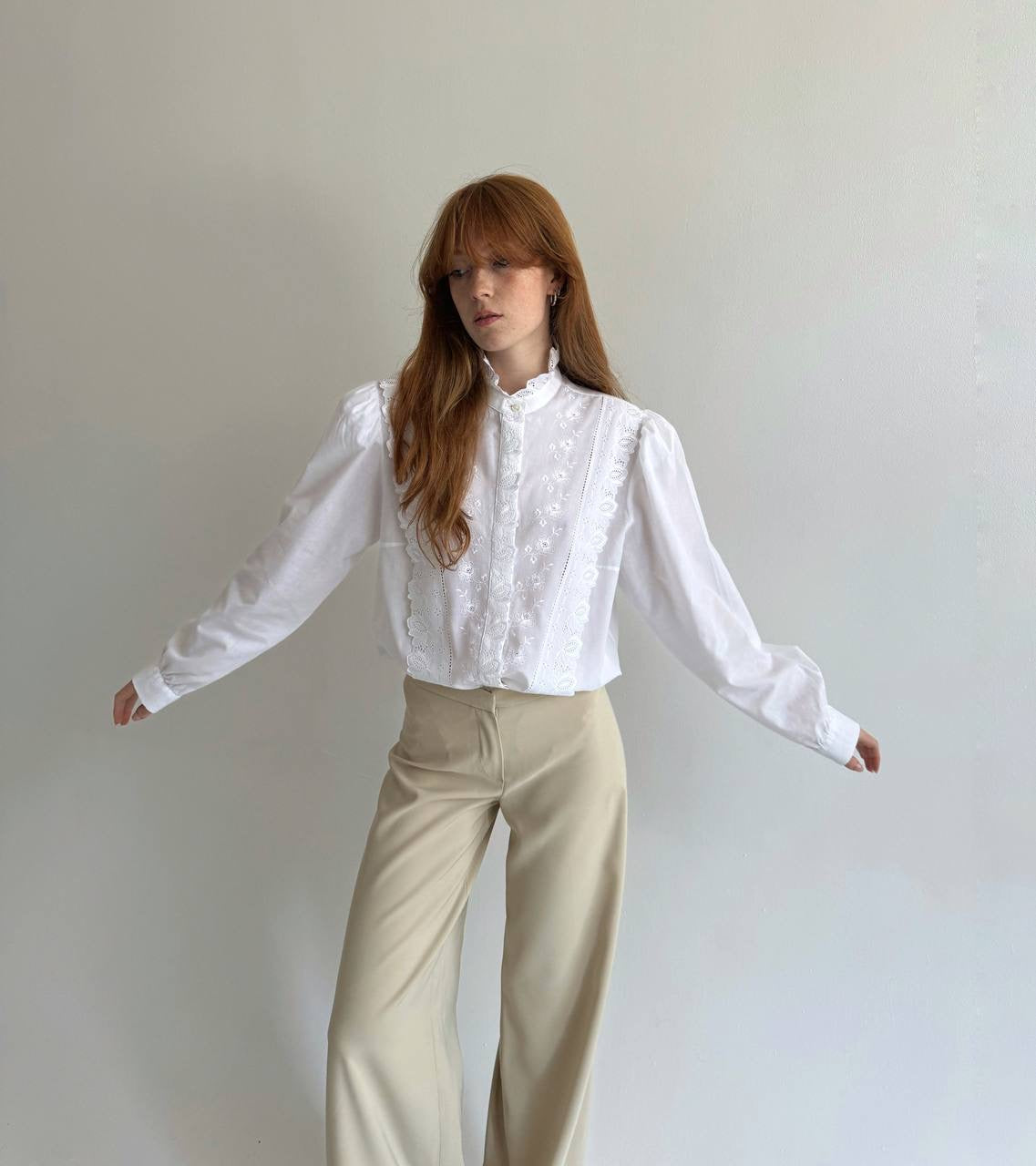 Vintage white Bavarian embroidered shirt