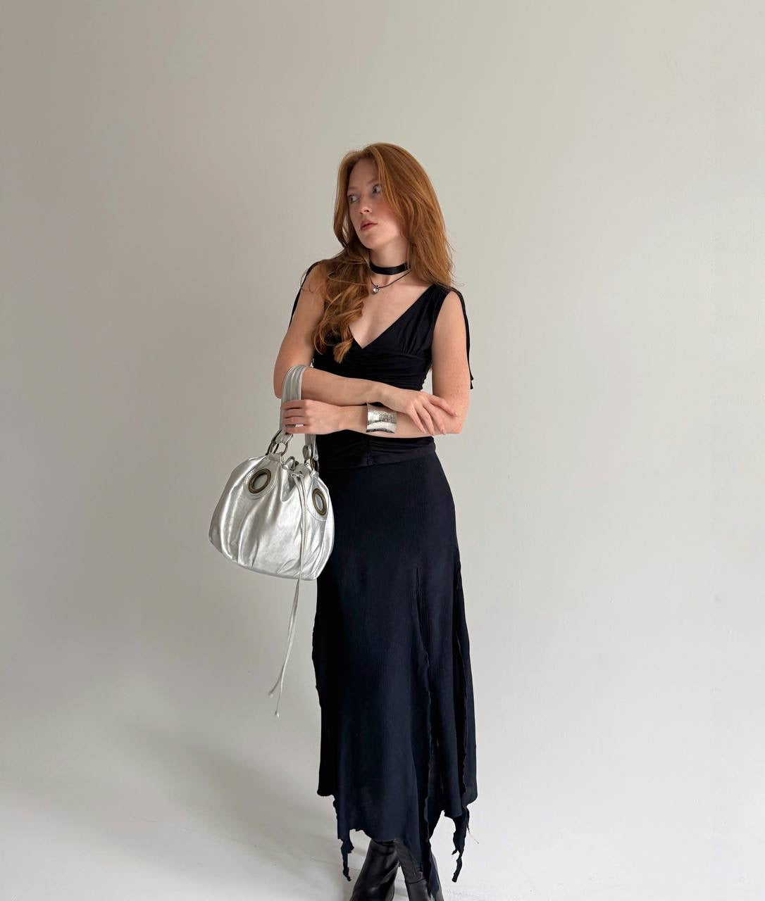 Vintage viscose asymmetrical maxi skirt