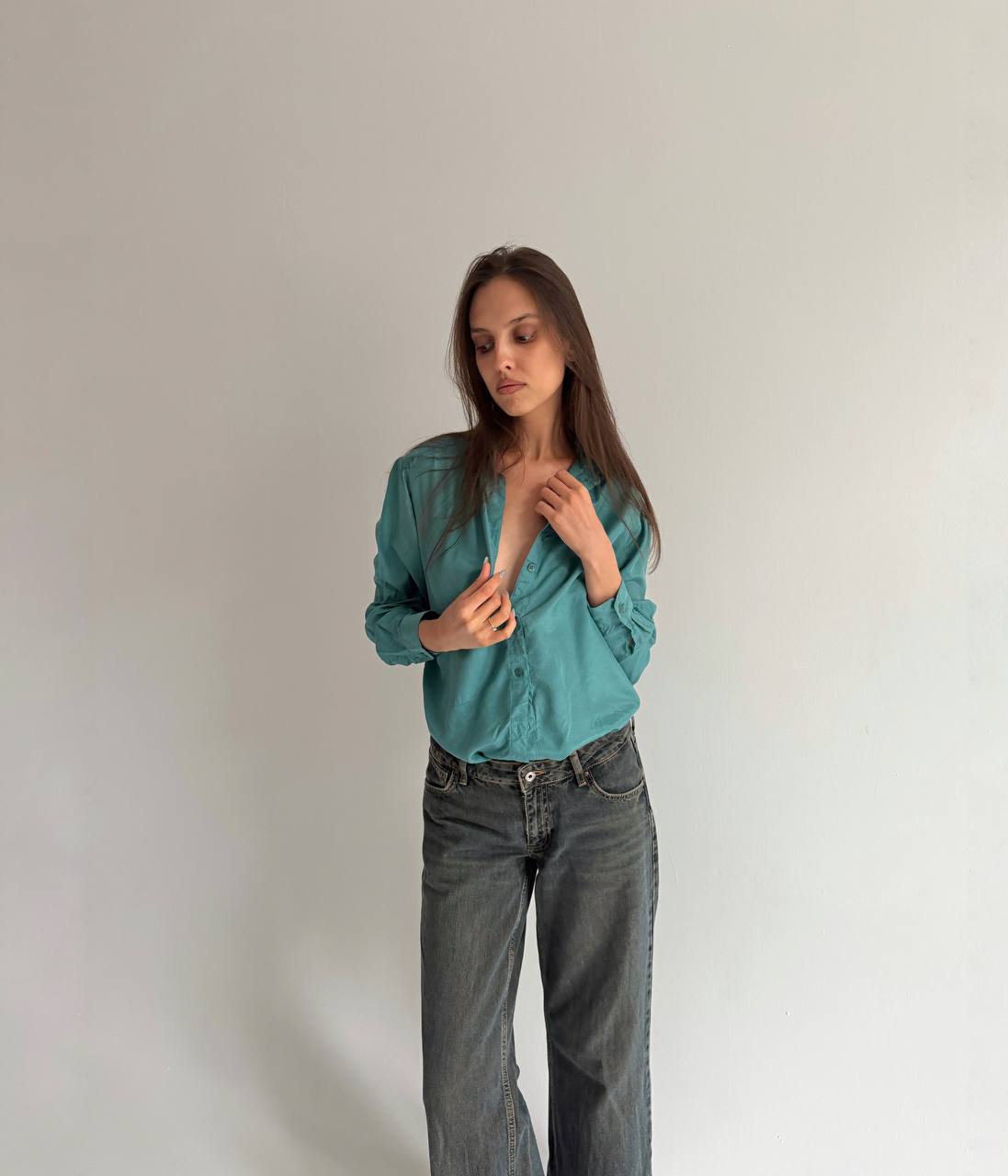Vintage turquoise pure silk blouse