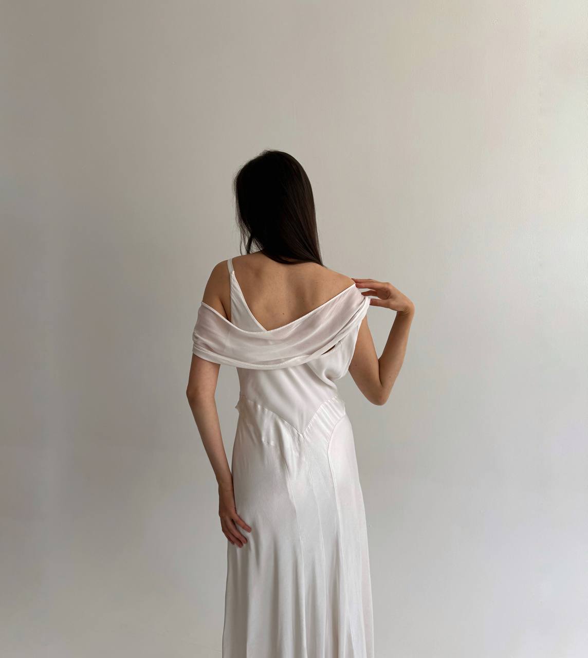 Vintage viscose white wedding satin gown