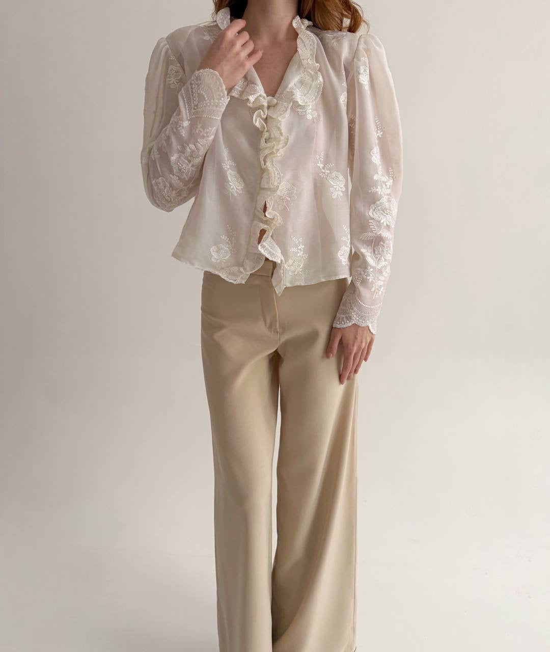 Vintage cream blouse with ruffles