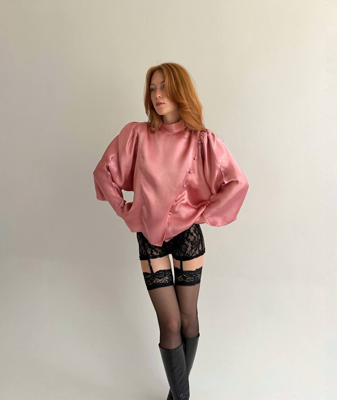 Vintage 100% viscose dusty rose pink satin blouse