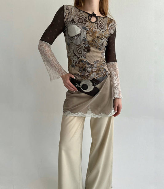 Vintage Y2K printed top with chest bow