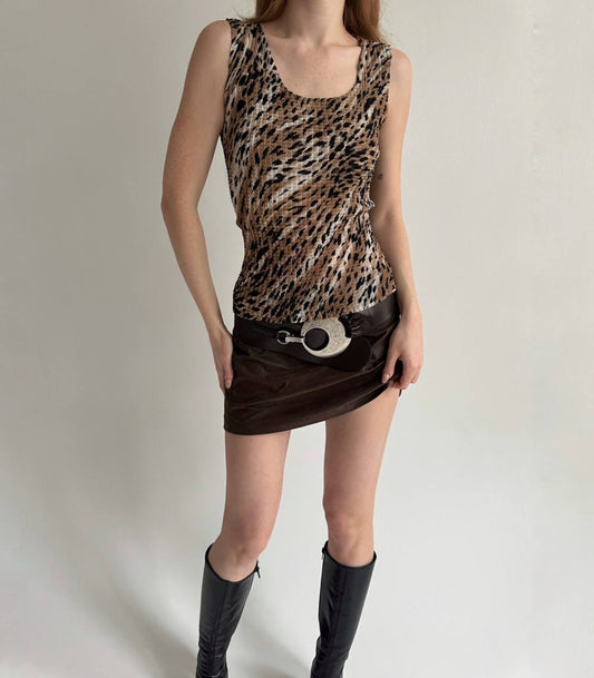 Vintage animal print pleated crinkle blouse