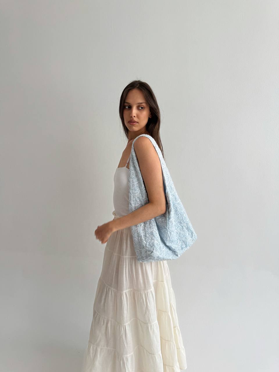 Vintage beaded blue hobo bag