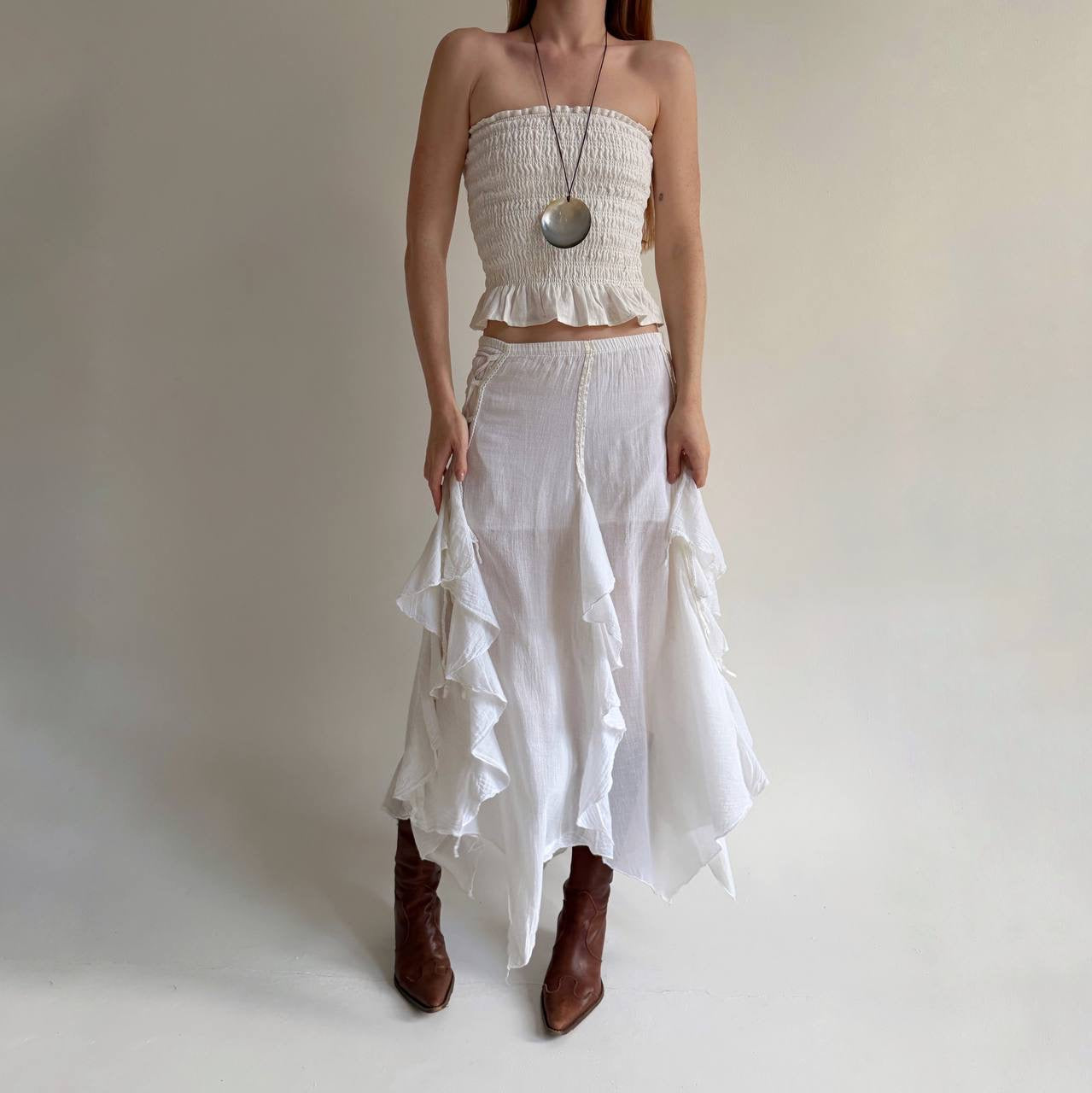 Vintage cotton asymmetrical white skirt
