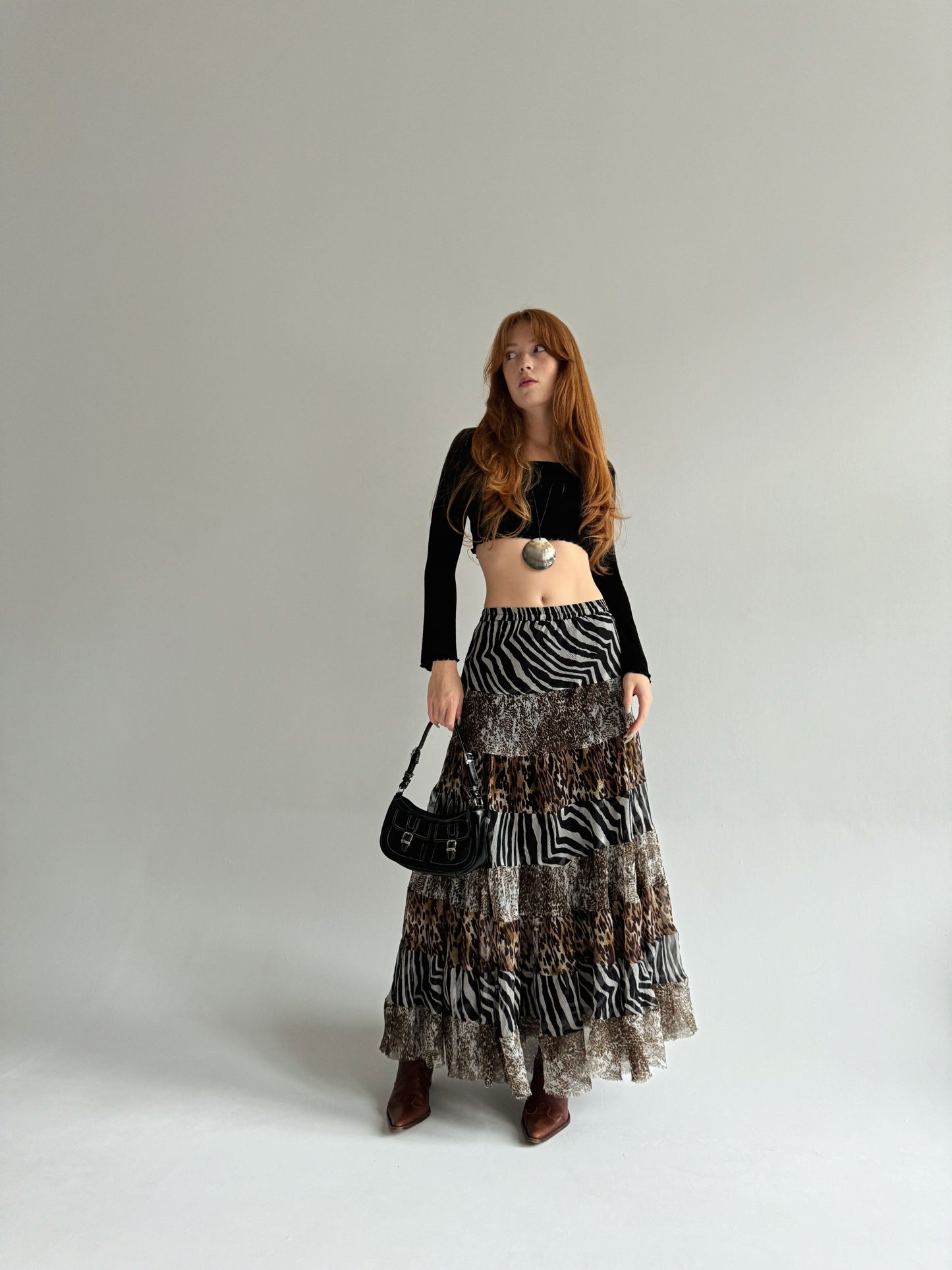 Vintage maxi ruched animal print skirt