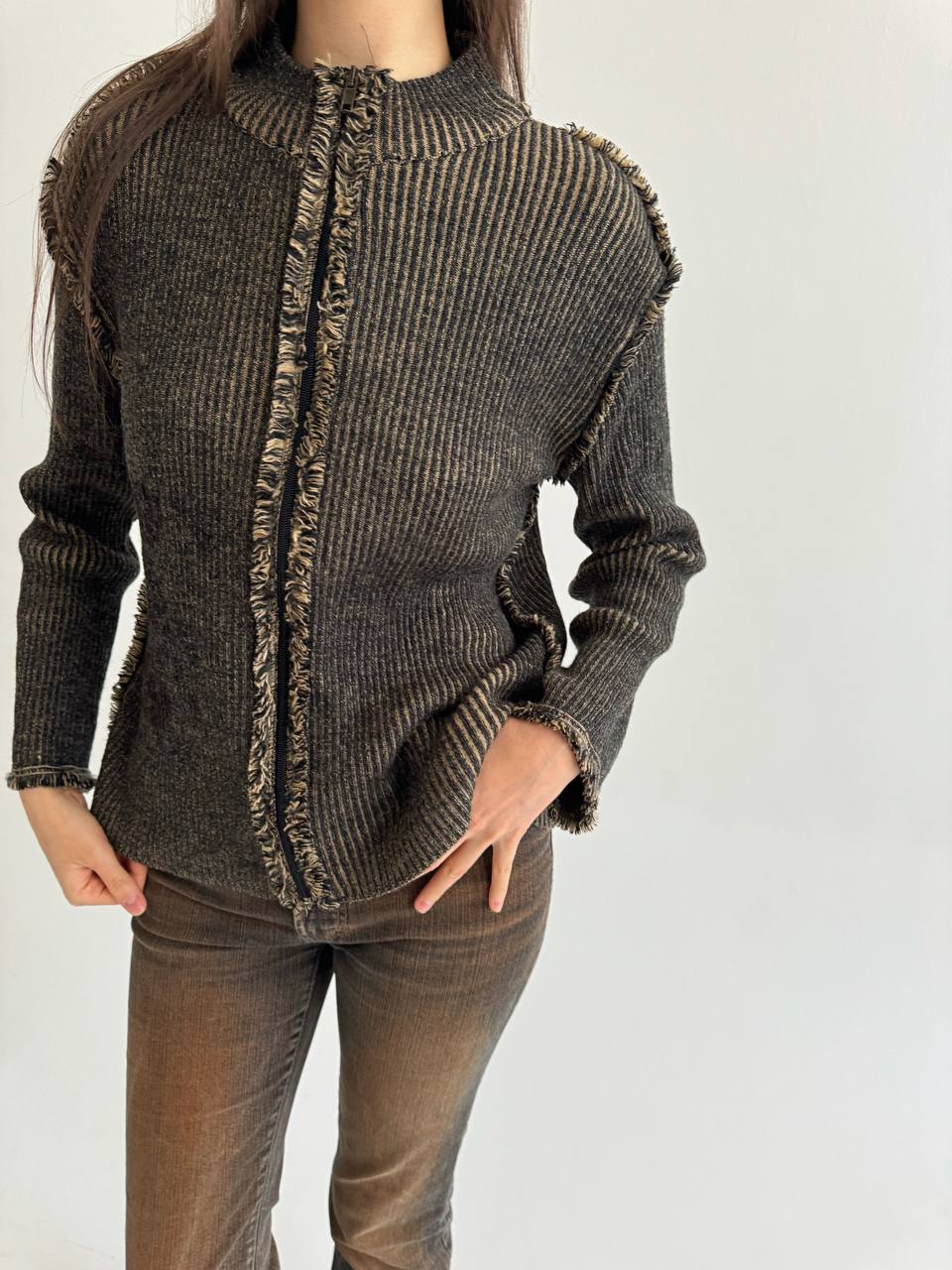 Vintage merino wool blend ribbed cardigan