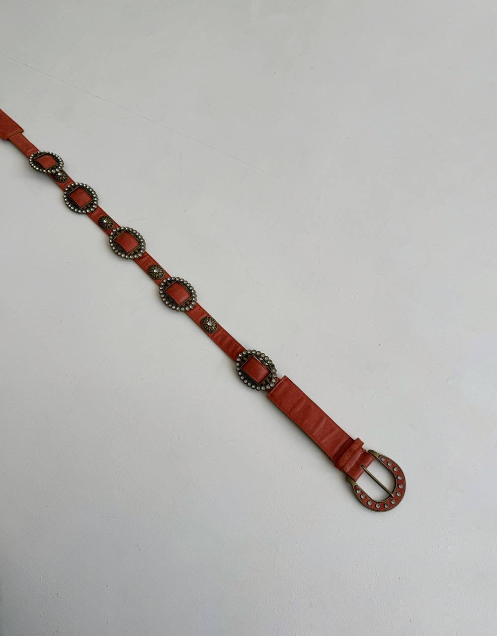 Vintage faux leather belt with metal details