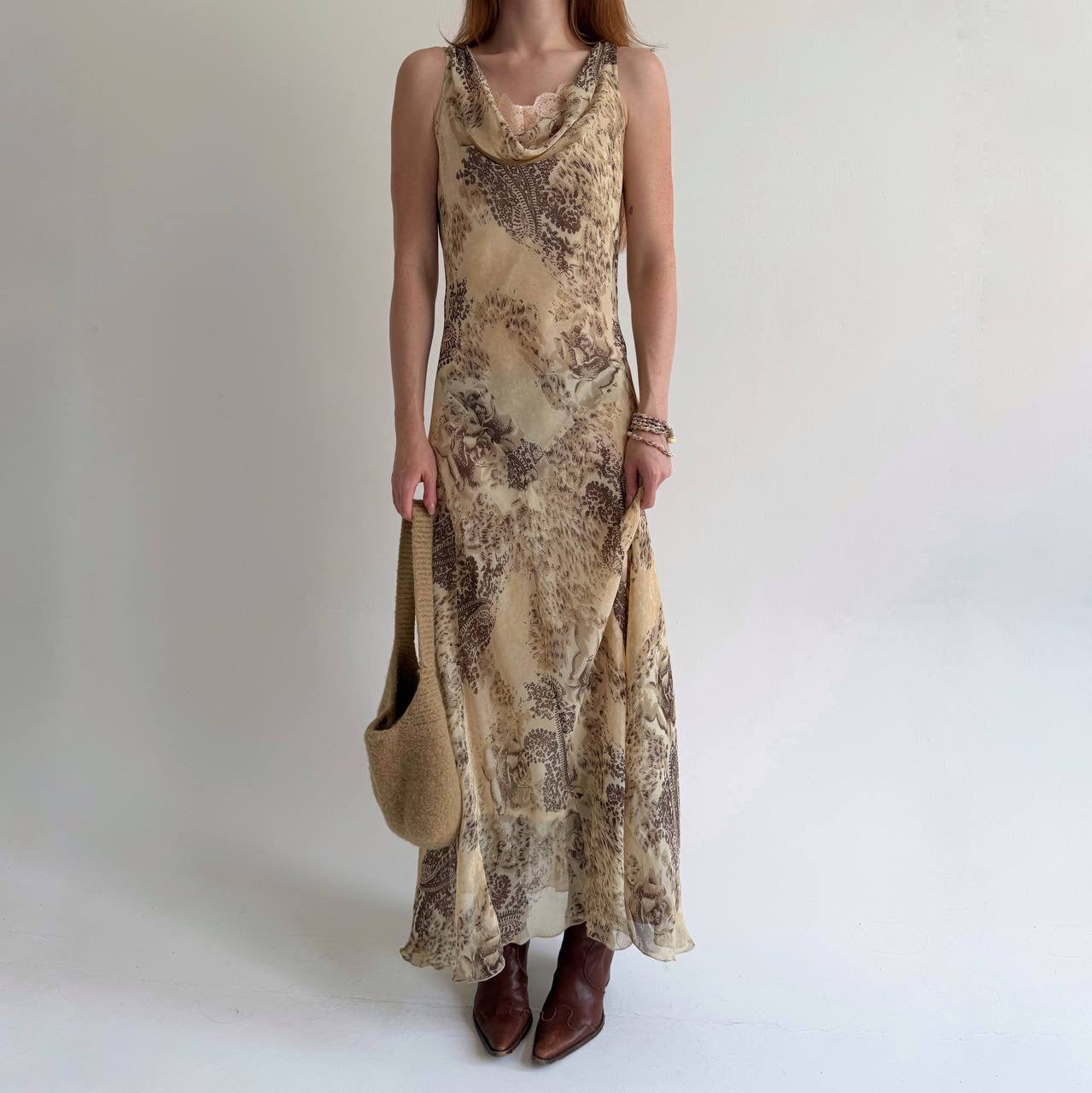 Vintage viscose printed long dress